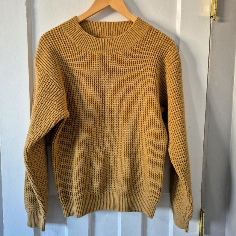 Long Wharf Supply Co. Chunky Waffle Knit Round Neck  Sweater Camel Sz L